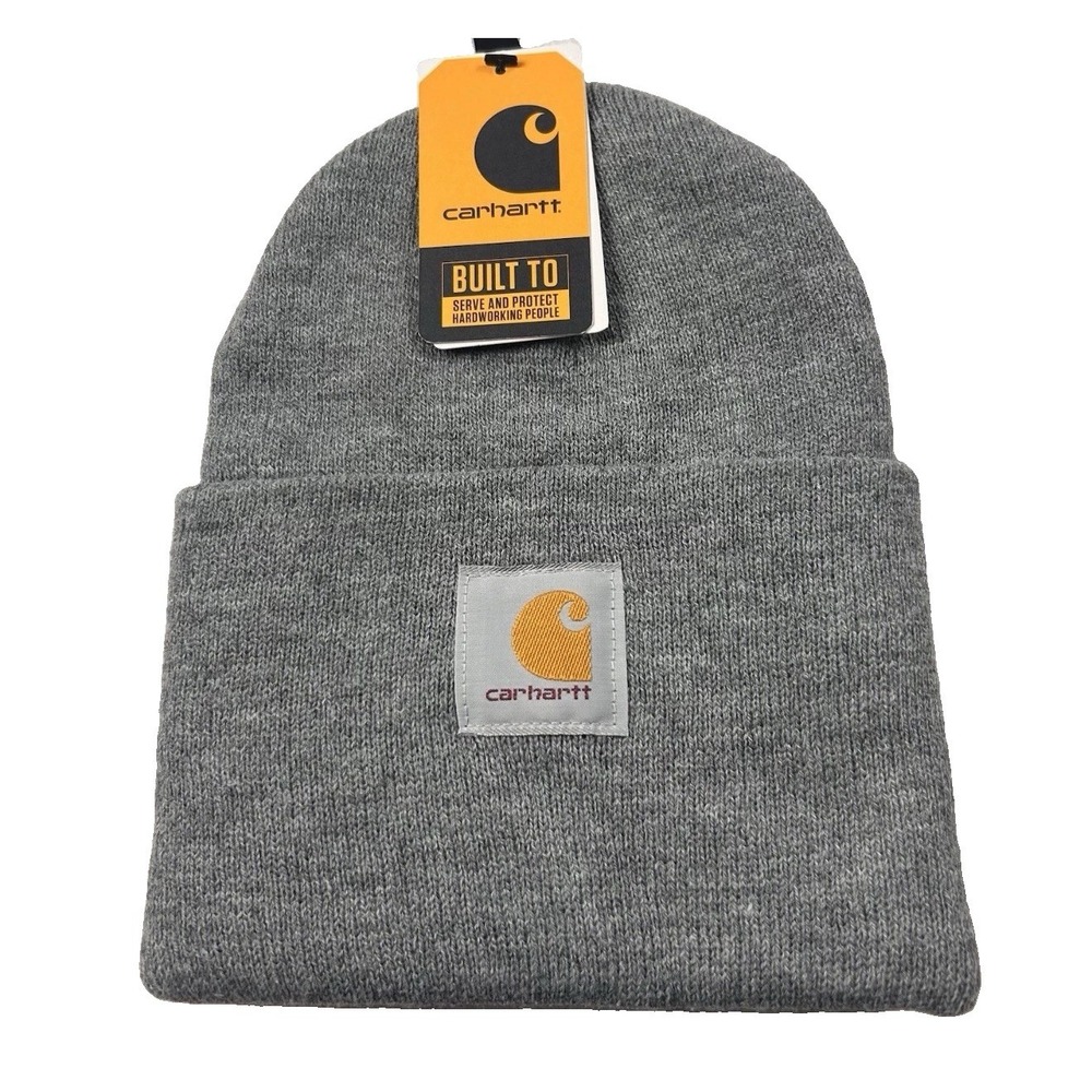 Carhartt Knit Cuffed Beanie Hat Heather Gray Logo Patch Adult On Size